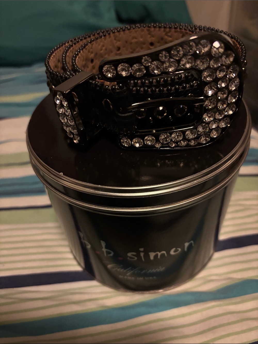 Authentic bbsimon Rhinestone Embellished Black Belt new